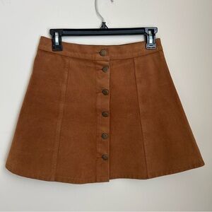 MINKPINK Brown Faux Cowboy Leather Suede Flat Button Front Mini Skirt Size S